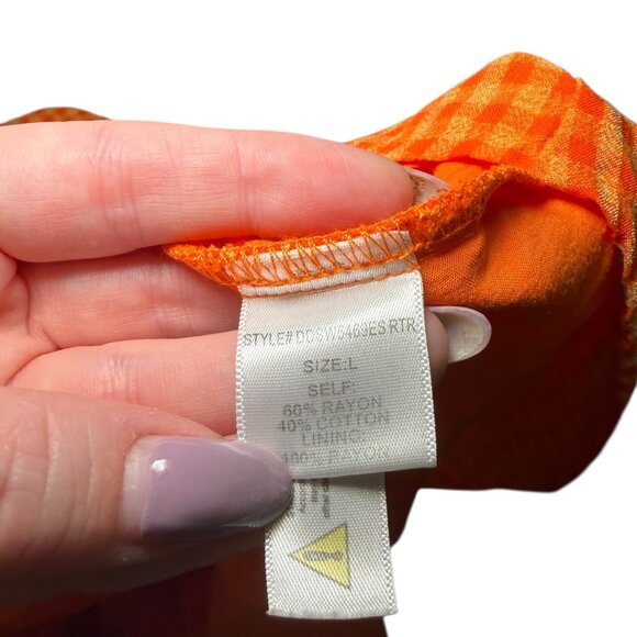 Louna Orange Gingham Puff Sleeve Mini Dress Size Large - Picture 3 of 7